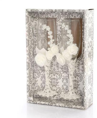 Vibhgtf Flûtes à champagne transparentes en dentelle blanche Durablle - Cadeau élégant pour elle et lui - Pour fiançailles et mariage