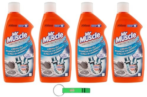 4x Mr Muscle Sciogli Capelli - Rohrreiniger Entfernt effektiv Haare und Tierhaare aus Waschbecken und Abflüssen - Sicher für Rohre 500ml + Beni Culinari Kostenloser Schlüsselanhänger
