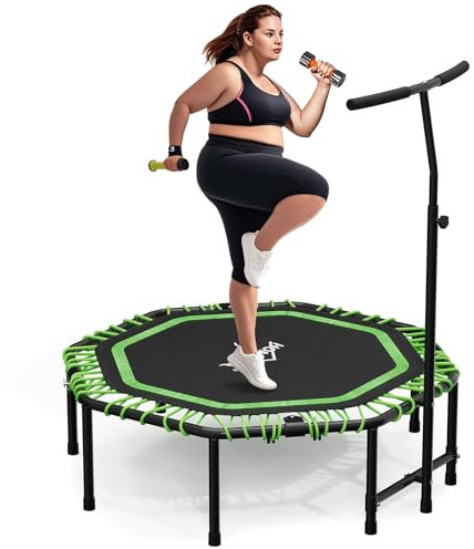 HOMELUX Fitness Trampolin Klappbares Ø114cm Mini Trampoline Indoor Rückprall Gartentrampolin bis 100kg, mit Höhenverstellbaren Griffen, Stabiler und leiser, für Erwachsene Kinder Persönliche Training