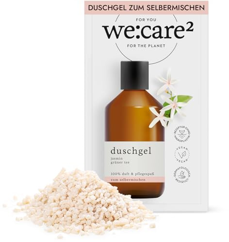 we:care² Duschgel Pulver (Granulat) zum Anrühren Jasmin/Grüner Tee | 32g ergibt 250ml nachhaltige & vegane Nachfüllseife ohne Silikone, Parabene & Mikroplastik - Duschpulver - Duschgelpulver