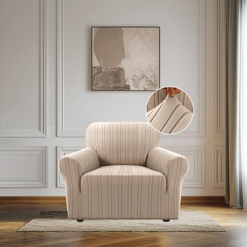 BellaHills Stretch Sofa Überzug 1 Sitzer (75-90CM), Sesselschoner rutschfest Mit Armlehne, Elastische Couch Überzug, Universal Sofa Cover Moderne, Sofaschoner für Hund Katze, Sand