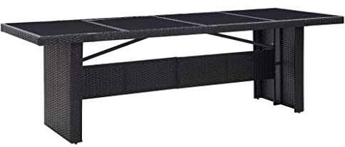 ChicAbode Gartentisch Schwarz 240x90x74cm Terrassentisch Esstisch Gartenmöbel Balkontisch Terrassengarten Poly-Rattan und Glas