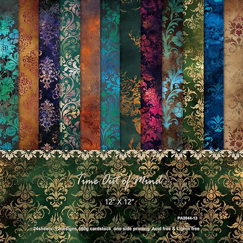 Vintage Scrapbooking Papier 24 Blatt Einseitiges Muster Bastelpapier | 30,5x30,5cm, Dekorpapier Hintergrund Kartonpapier für Scrapbooking, Fotoalben, DIY Karten, Geschenk Dekoration