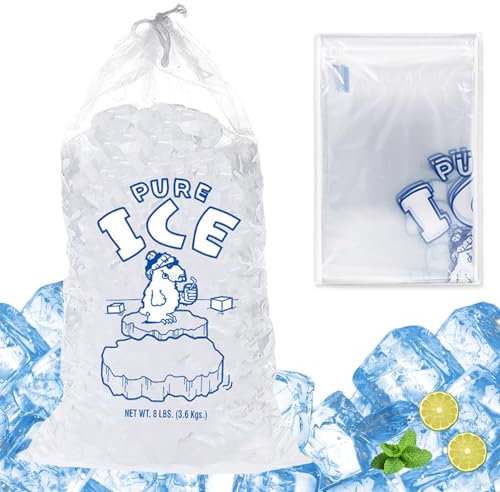 10 Pcs Ice Bags for Ice Cubes with Drawstring, Heavy Dutyice Cube Bags for Freezer, Can Withstand 8 Pounds Ice Packs for Cool Box Reusable Bag for ICES Machine Storage Freezer Keeper