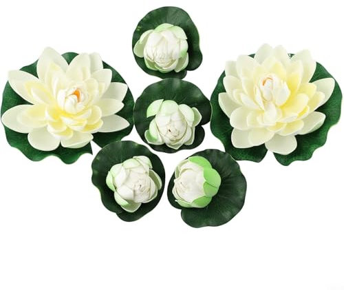 Künstliche schwimmende Seerosen Lotusblumen Set von 6 Kunststoffpflanzen Teich Dekoration Garten Pool Ornamente Realistische Wasserdekoration