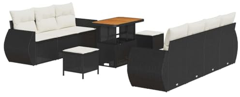 vidaXL Garten-Sofa-Set 10 pcs Schwarz Poly-Rattan, Garten und Terrasse, robuster modularer Sofa-Set, stimmungsvolle Lounge für entspannte Sommertage