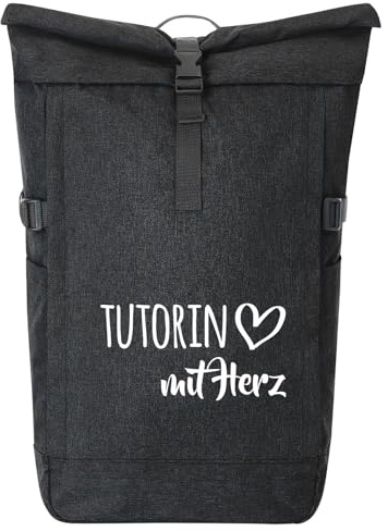 Huuraa Kurierrucksack Tutorin mit Herz 30-44 Liter Black Melange Fairtrade Rolltop Rucksack Geschenkidee