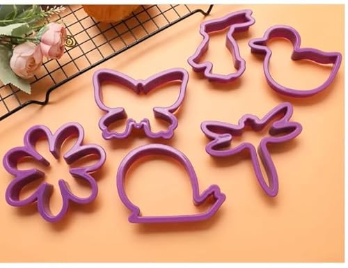 Lot de 6 emporte-pièces en forme de papillon, canard, lapin, escargot, libellule, fleur, violet, pour pâte à modeler, emporte-pièces pour biscuits.