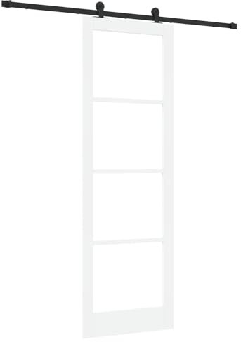 vidaXL Puerta corredera con herrajes 'ORKDAL' blanco de madera maciza y cristal, puerta interior con cristal 'ORKDAL' blanco 78 x 232 x 4 cm