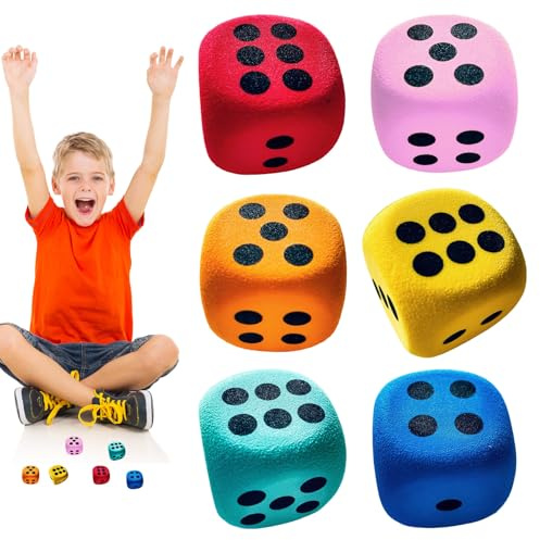 Grandi Dadi In Schiuma - 6 Dadi Morbidi In Spugna Da 4 Cm Con Bordi Arrotondati | Giocattolo Sicuro per Bambini Dai 3+ Supporto Didattico per Casa Scuola Viaggio e Famiglia
