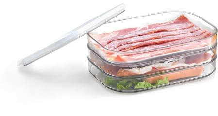 GRIFEMA Deli Meat Containers Stackable Clear Fridge Organizer 3 Tier | 3 × 550 ml, BPA Free, Suitable down to -20°C, for Ham, Bacon, Salami, Cheese and Deli Meat