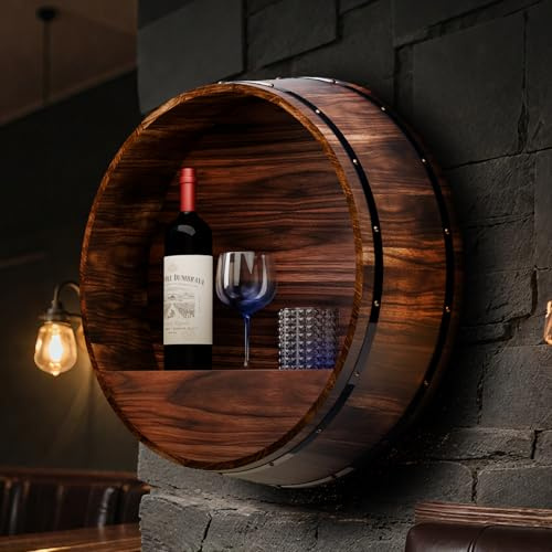 Whiskey-Fass-Dekor, Bourbon Whiskey-Fass-Regal, Wandhalterung, Weinregal, rustikales Weinregal aus Holz für Vintage-Weinbar und Heimdekoration (groß)