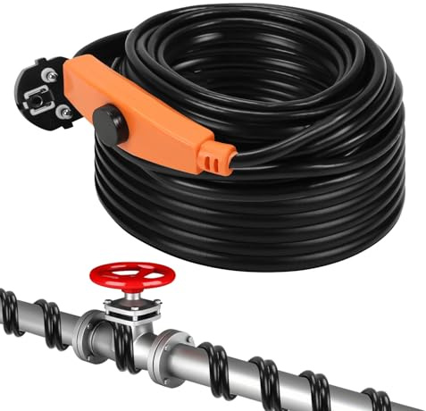 Sonnewelt Frostschutz Heizkabel Schwarz Kabel mit Thermostat, Heizung und Gefrierschutz, Wasserdicht Begleitheizung Heizkabel für Rohrleitungen, Sicher und Zuverlässig 32W 2m 16W/M | 16 W/m bei 230 V, IP68, CE und RoHS; ohne Kreuzung oder Überlappung verlegen, Kunststoffrohre mit Alufolie umwickeln.