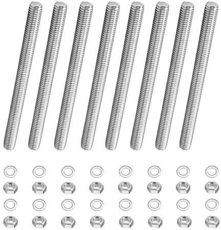8x Varilla Roscada M6 x 100mm con 16 Tuercas Hexagonales y 16 Arandelas | Varillas Roscadas Completa de Acero Inoxidable, para Ensamblaje de Muebles y Maquinaria