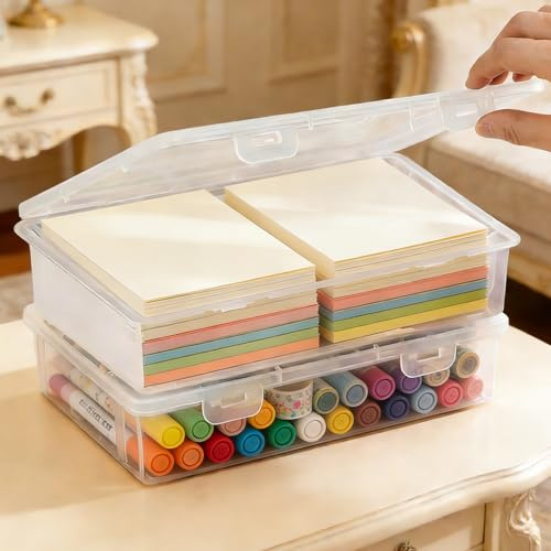 2 Stück 2200ml A4 Kunststoff Aufbewahrungsbox: Transparent Dokumentenbox A4 mit Deckel, Tragbare Archivbox mit Snap-Dicht Stapelbare Aufbewahrungsbox für Papier Schreibwaren Kosmetika Werkzeugteile