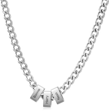 Grovjewfit Collar Personalizado para Hombre Con 1-6 Nombres Cadena de Acero inoxidable para Papá Marido Novio Regalo Personalizado para Navidad, San Valentín, Día del Padre,Cumpleaños.
