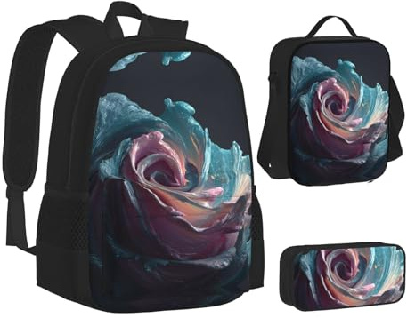 MLTRFGJ Ensemble sac à dos, trousse à crayons et sac à déjeuner Motif roses La Reine des neiges