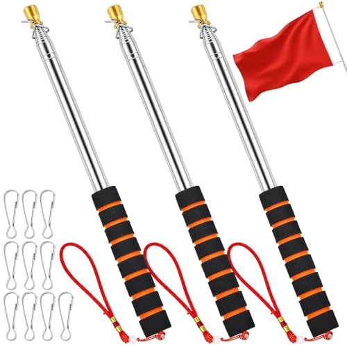 Amentalove 3 Pezzi Asta Telescopica per Bandiera, 3m Acciaio Inox Asta Bandiera Telescopica, Portatile Antiscivolo Asta Portabandiera con 10 Clip per Campeggio Guide Turistiche Concorsi Insegnanti