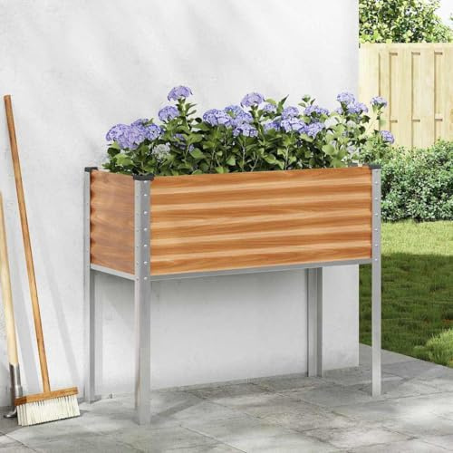 Teenpull Cache-Pot de Jardin Marron Clair en Acier galvanisé 100 x 45 x 90 cm jardinière surélevée pour extérieur Design Industriel Durable et résistant à la Rouille