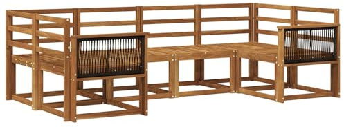 vidaXL Outdoor-Sofagarnitur 6 pcs Natur Massivholz Akazie, Akazienholz, modernes Gartensofa, Outdoor-Sitzgruppe, Gartenmöbel für die Veranda, wetterfest