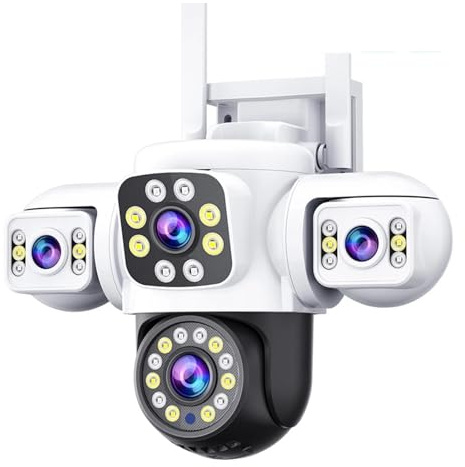 TZQKBRDNWGY Telecamera di sorveglianza CCTV Yoosee IP66 a triplo schermo 6K 12MP con triplo obiettivo e Wi-Fi PTZ for esterni a 360° for una sicurezza completa(AU Plug,12MP Cam 64G SD)