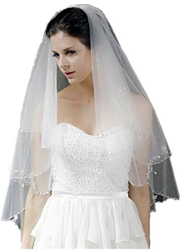 LianShi Mehrschicht Braut Brautschleier Mantilla mit Elegant Perlen 60CM lange