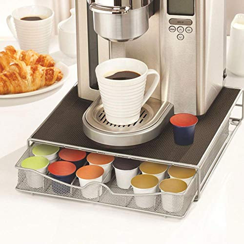 Bakaji Contenitore Porta Capsule e Cialde Caffè In Metallo Cassetto Estraibile Silver e Top Nero (33 x 32 x 7,5 cm)