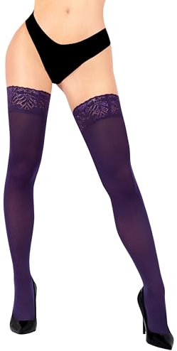 sofsy Calze Autoreggenti Paio-Viola Liscie e Setose in Nylon 60 Denari con Pizzo e Silicone Antiscivolo | Ideali per Uscita Serale e Serata | Made in Italy (XS-S)