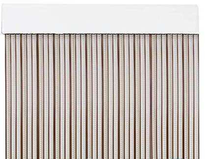 MERCURY TEXTIL Cortina para Puerta Tiras PVC 210x90cm,Cortina para Puerta Exterior (Transparente+Filo Marron P3)