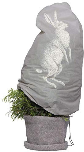 AFP Winterschutz Vlieshaube Hase Vintage, sanddunkel, 110 x 110cm, 50g/qm Gartenvlies atmungsaktiv, Bedruckt/Pflanzenschutz Winter/Kordel / 2 Jutesäckchen gratis