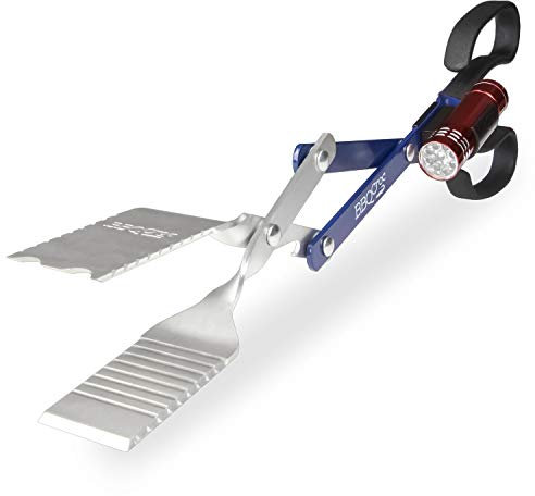 BBQ Croc 3 in 1 Barbecue Tool 18-inch - Extra Light and Long Tongs, Spatula and Grill Scraper (Blue) (18 inch with Flashlight)