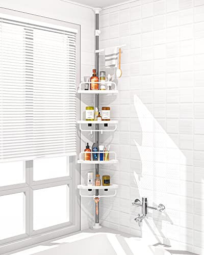 ADOVEL 4 Layer Corner Shower Caddy, Adjustable Shower Shelf, Constant Tension Stainless Steel Pole Organizer, Rustproof 3.3 to 9.8ft