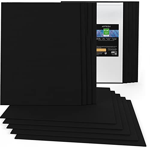 Arteza Paint Canvases for Painting, Pack of 14, 11 x 14 Inches, Blank Black Canvas Boards, 100% Cotton Art Canvas, 8 oz Gesso-Primed, Art Supplies for Adults, Acrylic Pouring and Oil Painting