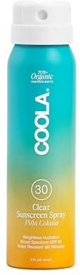 COOLA Organic Sunscreen SPF 30 Sunblock Spray, Dermatologist Tested Skin Care for Daily Protection, Vegan and Gluten Free, Piña Colada, Travel Size, 2 Fl Oz