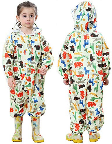 JinBei Impermeable para Bebé Niñas Dinosaurio Encapuchado Chubasqueros Chaquetas Amarillo Capa de Lluvia Niño Mono de Bolsillo Poncho Pantalon Abrigos Impermeables Transpirable al Aire Libre 0-3 Años