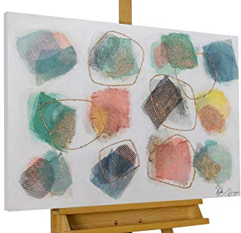 KunstLoft Leinwandbild | 100% HANDGEMALT | 100x75cm | Gemälde 'Buntes Zusammenspiel' | Abstrakt | Pastell Weiß | Wandbild Wohnzimmer