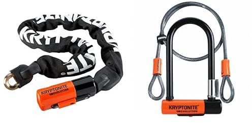 Kryptonite 808 Kabelschloss Evolution series 4 Integrated Chain 1090, Schwarz, 90cm & Evolution Mini 7 Kabel Kryptoflex Verschluss, schwarz/orange, One Size