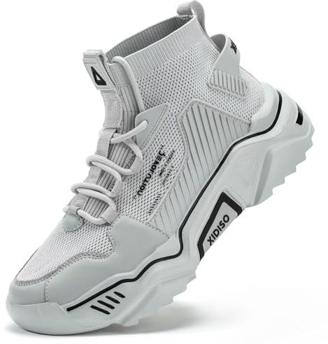 SANNAX Herren Sportschuhe Atmungsaktive Turnschuhe Leicht Wanderschuhe High Top Sneakers Outdoor Fitnessschuhe Lässige Designerschuh, Grau, 45 EU