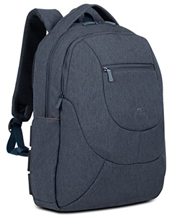 Rivacase Ultraleichter moderner Rucksack für Laptop bis 15,6 Zoll - wasserdichter Schulrucksack und Schultasche - Praktischer Sportrucksack für Reisen und Arbeit / (dunkelgrau)