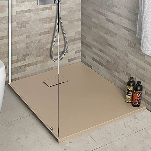 Piatto doccia in Resina, disponibile in diverse misure, design ultraslim con effetto pietra serie Agorà (80x100, Tortora)