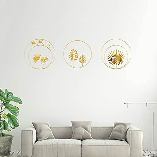 Ruolin 3D Esculturas de Hojas de Ginkgo, 3 Piezas Esculturas de Pared de Hierro Estilo Nórdico Metal, Arte Colgante de Pared Estatuilla Monstera Hoja Adornos de Pared para Dormitorio Hogar Hotel