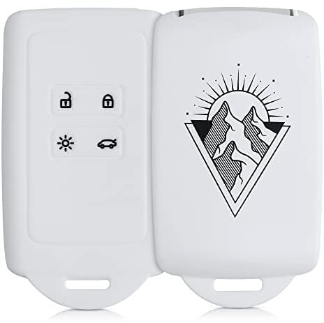 kwmobile Car Key Cover - Renault 4 Button Smart Key (Keyless Go) - Silicone Protective Fob Design with Eyelet - Minimalist Mountain Black/White