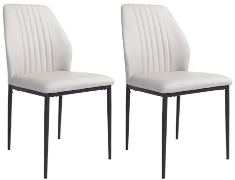jiexi Moderner Esszimmerstuhl aus der Mitte des Jahrhunderts 2er-Set, Kunstleder, mit stabilen, langlebigen Metallbeinen, gepolsterter Küchenstuhl für Küche Esszimmer Wohnzimmer (beige)