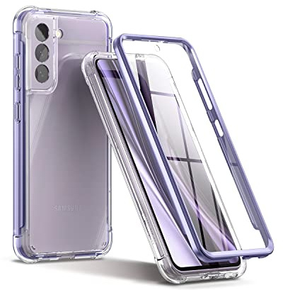 SURITCH für Samsung S21 FE Hülle Schutzhülle 360°Stoßfest Transparent Front Und Rückenschutz Handyhülle TPU Bumper Eingebautem Displayschutz für Samsung Galaxy S21 FE 5G 6,4 Zoll-Lila