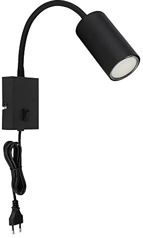 etc-shop Wandleuchte Schlafzimmerlampe Schreibtischleuchte mit Stecker, Leselampe, flexibel einstellbar, Schalter, Metall schwarz, GU10, LxBxH 32x7x44 cm