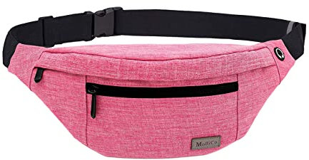 MOBICO Sac Banane Homme Femme Sac Banane Unisexe avec Prise Casque et Poches à 4 Fermetures à glissière Ceinture réglable pour la randonnée d'entraînement en Plein air (Rose)