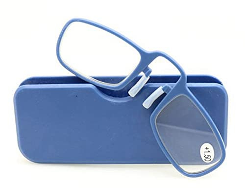 Xiaoki Nasenclip-Lesebrille Tragbare Mini-Kneifer-Lesebrille Mit Spiegelbox, Reinigungstuch für Männer und Frauen (Color : Blue, Size : +1.00)