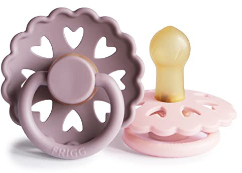 FRIGG Fairytale Schnuller 2 Packung | Latex Schnuller | BPA-Frei | Hergestellt in Dänemark | Symmetrischer Sauger in Kirschform (Twilight Mauve/White Lilac, Größe 1 (0-6 Monate))
