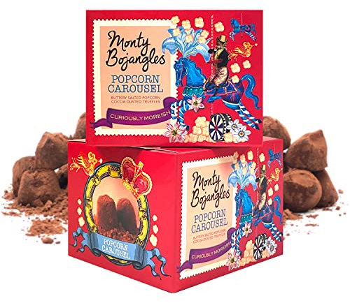 Monty Bojangles Popcorn Carousel Kakaobestäubte Trüffel Pralinen, 2 x 150 g, Schokolade Geschenkset, Butterige Gesalzene Popcorn Schokoladentrüffel, Preisgekröntes Luxus Pralinen Geschenk