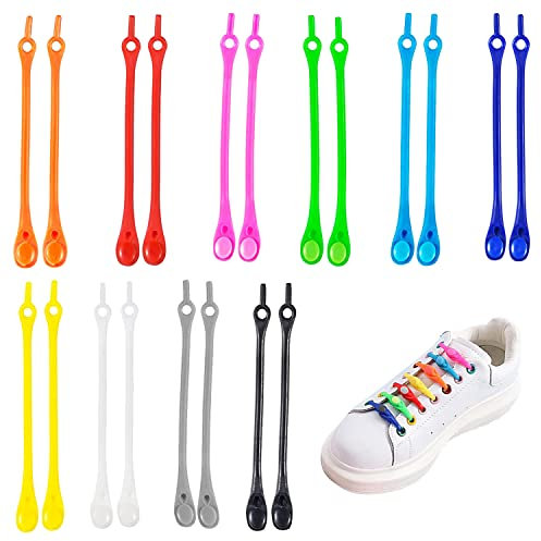 SJUNJIE 100 Pièces Lacets Élastiques Sans Nœud - Silicone Imperméable Coloré pour Enfants et Adultes - 10 Couleurs